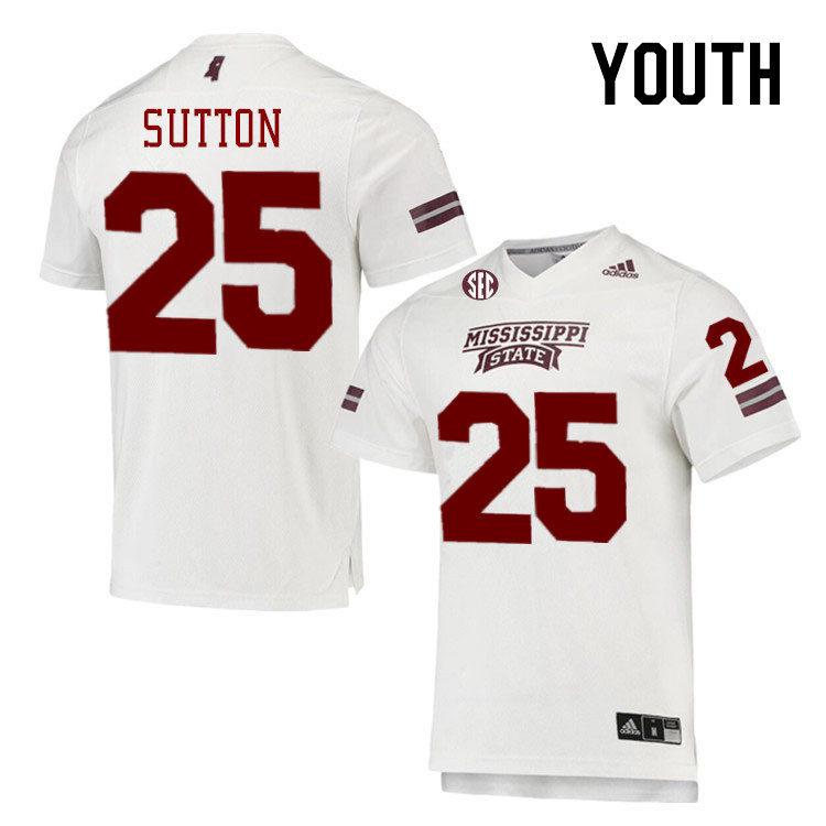 Youth #25 Vic Sutton Mississippi State Bulldogs College Football Jerseys Stitched-White